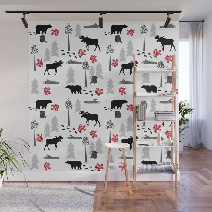 Camping Woodland Forest Nature Moose Bear Pattern Nursery Gifts Wall Camping Woodland Forest Nature Moose Bear Pattern Nursery Gifts Wall Mural