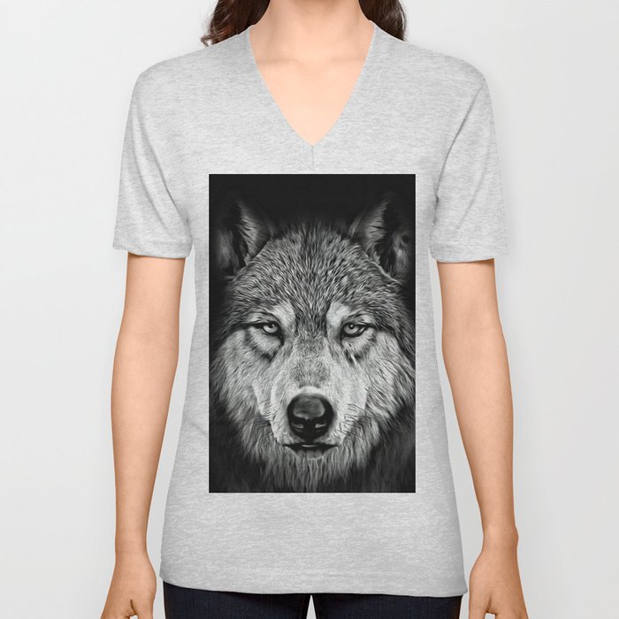 Cool Wolf Stare V Neck T Shirt
