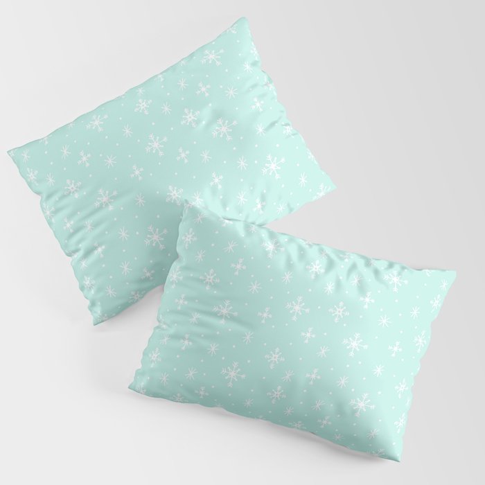 Snowflakes on Mint Blue Pillow Sham