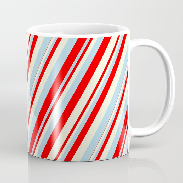 Light Blue, Red, and Beige Colored Lines/Stripes Pattern Coffee Mug