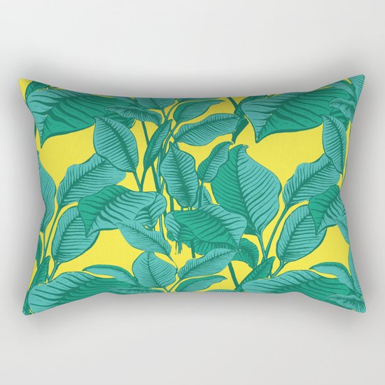Exotic Tropical Palm Leaf Print - Lime Rectangular Pillow