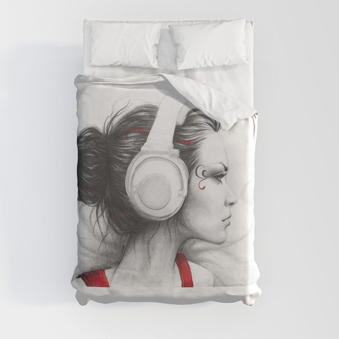 MUSIC Girl in Headphones Duvet Cover