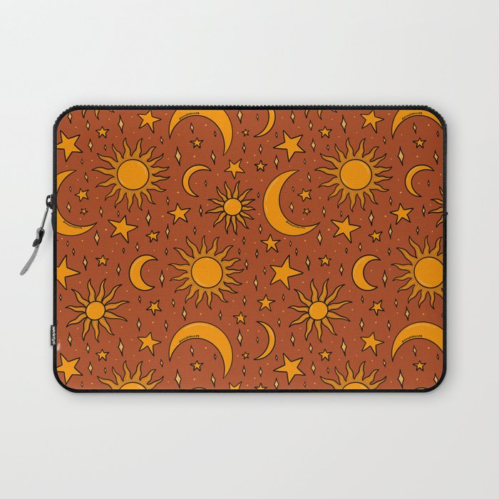 Vintage Sun and Star Print in Rust Laptop Sleeve