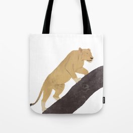 Watercolor Lioness Stalking Up a Tree Branch Tote Bag