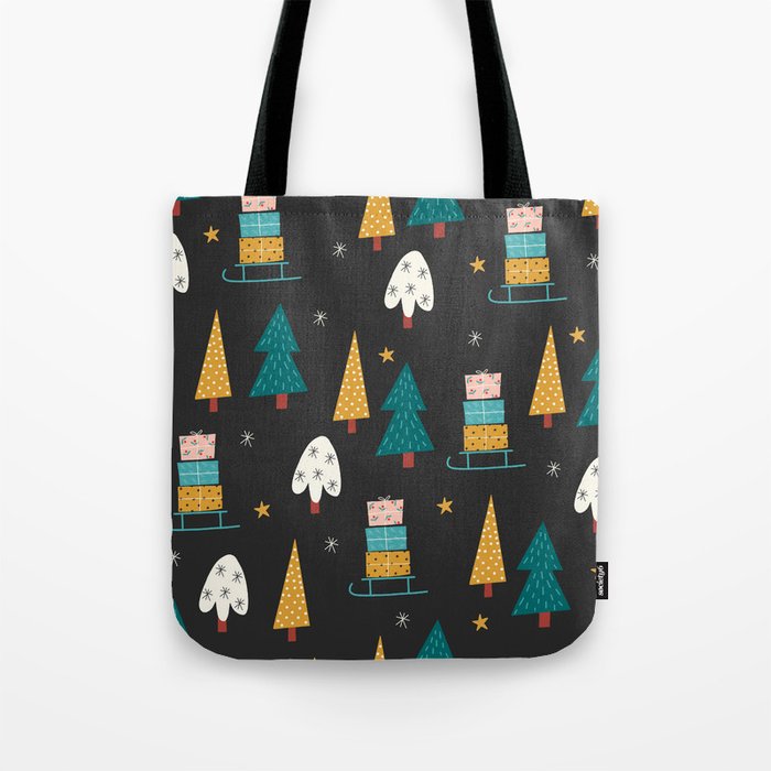 Christmas Tree and Gift Boxes Pattern Background Tote Bag