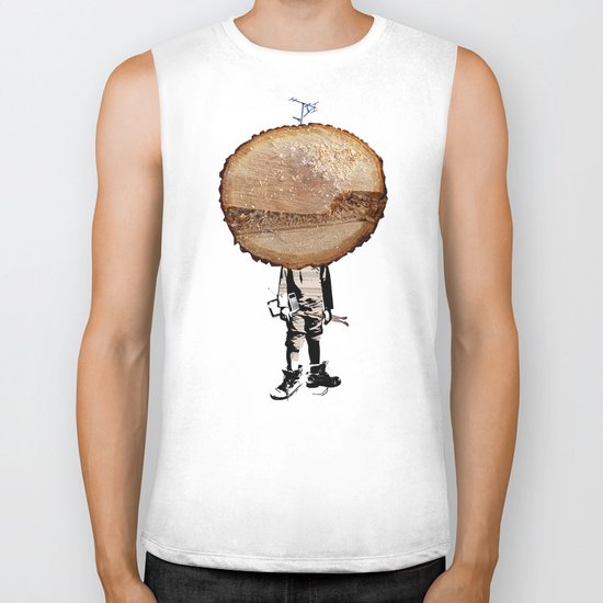 Wood Head Kid Collage Biker Tank