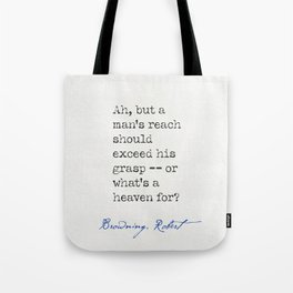 Ah, but a man's reach should exceed his grasp -- or what's a heaven for?  Browning, Robert Tote Bag