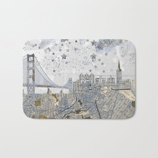 San Francisco skyline old map Bath Mat