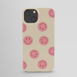 70s Retro Smiley Face Pattern in Beige & Pink iPhone Case | Happyface, Pattern, Beige, Brown, Funky, Happy, 1980S, Graphicdesign, Pink, 1960S 