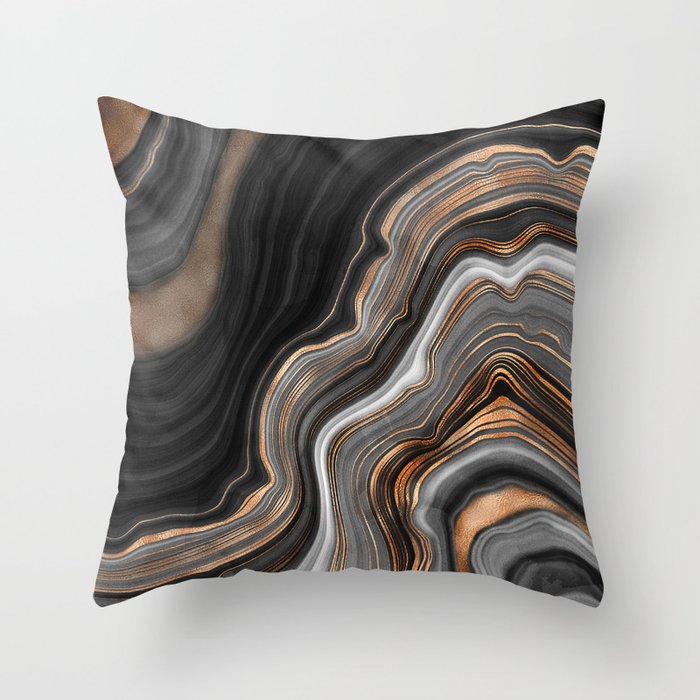 Elegant black marble with gold and copper veins Throw Pillow