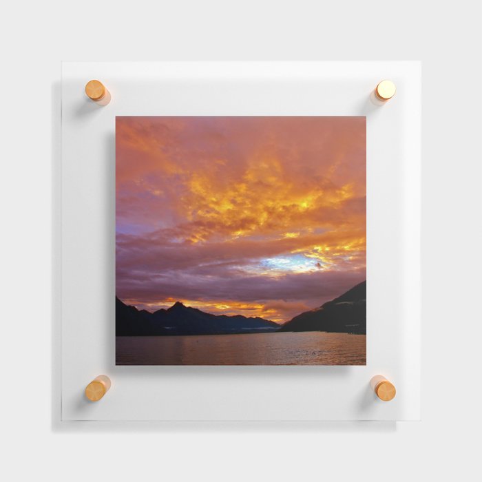 New Zealand Photography - Lake Wakatipu Under The Orange Sunset Floating Acrylic Print
