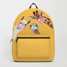 Bubble Gum Gang in Yellow Backpack | Painting, Safari, Acrylic, Animal, Children, Lama, Art, Cute, Blowing, Ostrich 