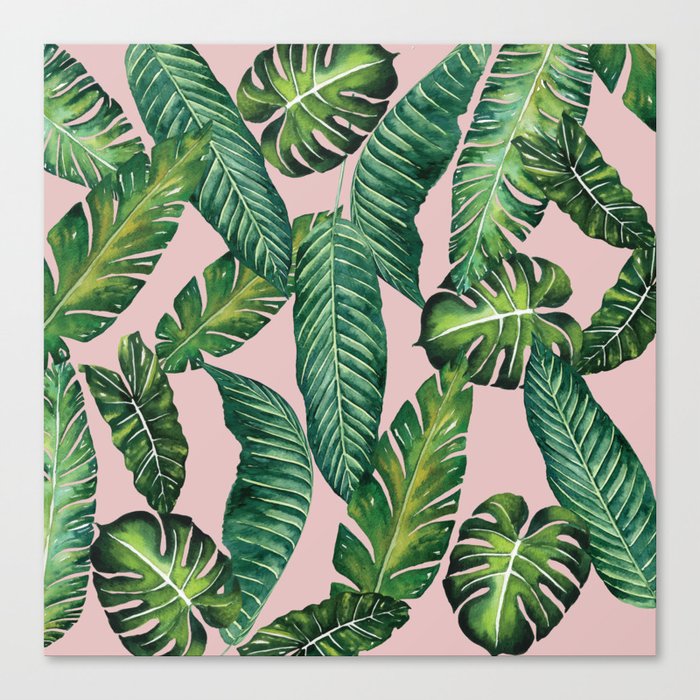 Jungle Leaves, Banana, Monstera II Pink #society6 Leinwanddruck Jungle Leaves, Banana, Monstera II Pink #society6 Leinwanddruck