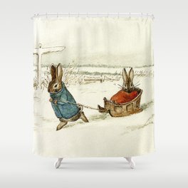 “Bunny Sleigh Ride” by Beatrix Potter Shower Curtain
