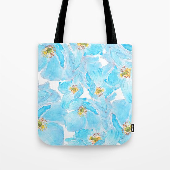 blue poppy pattern Tote Bag