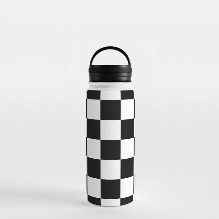 Black and White Square Pattern Water Bottle