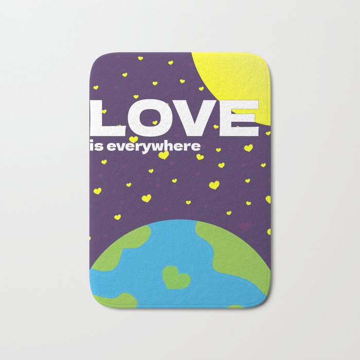 Love is everywhere. Planet with heart stars Bath Mat