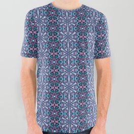 Liquid Light Series 54 ~ Blue & Purple Abstract Fractal Pattern All Over Graphic Tee