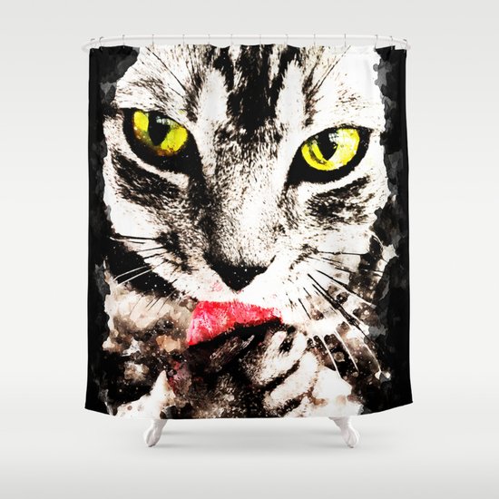 Cat Kitty Licks Licking Paws Perfectly Shower Curtain By Gxp