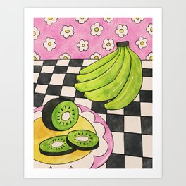 Green Bananas and Kiwis Art Print