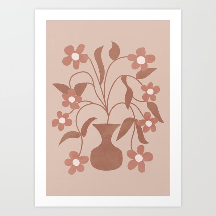 Abstract Vase Florals Neutral Colors Art Print