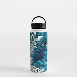 tropical foliage blue ink Water Bottle