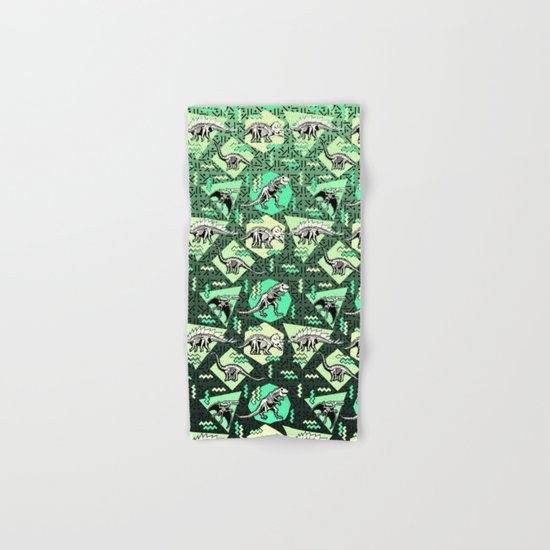 90's Dinosaur Skeleton Neon Pattern Hand & Bath Towel