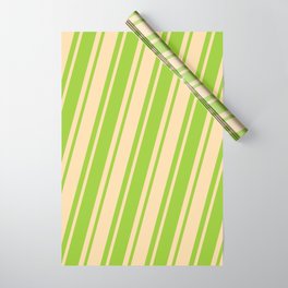 [ Thumbnail: Green & Tan Colored Striped Pattern Wrapping Paper ]