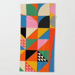 Geometric abstraction in colorful shapes   Beach Towel
