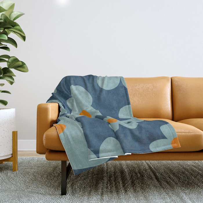 Sky Blue Orange Flowers Minimalist Artwork Throw Blanket