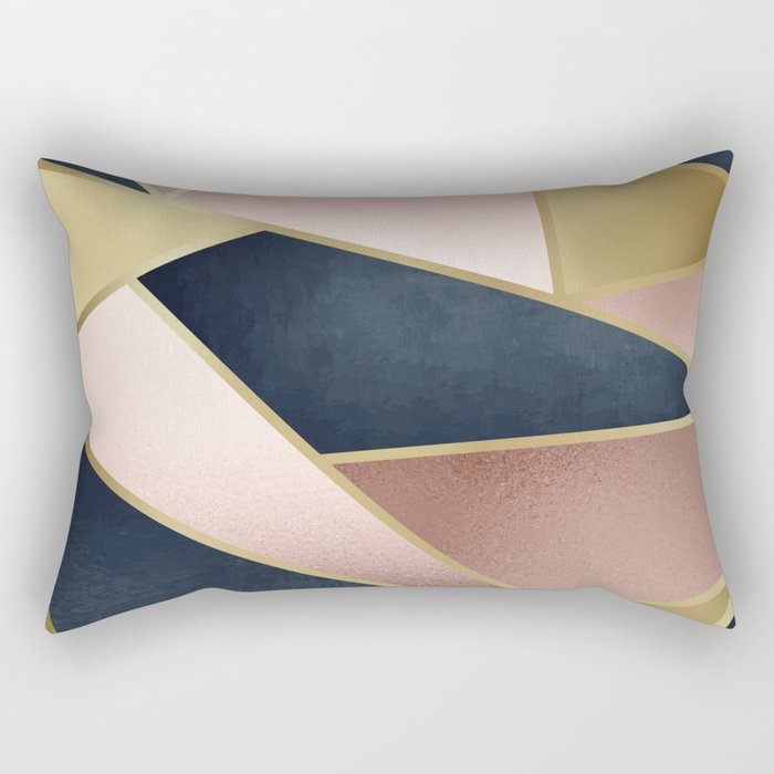 Geometric Art, Rose Gold, Pink and Navy Blue Modern  Rectangular Pillow