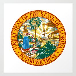 Florida State Seal Art Print | Vector, Territory, Circle, America, Round, Icon, Graphic Design, Drawing, Seal, Blue 