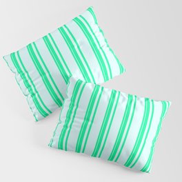 [ Thumbnail: Green & Light Cyan Colored Lines Pattern Pillow Sham ]