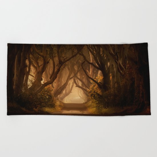 Sunny morning at Dark Hedges Beach Towel