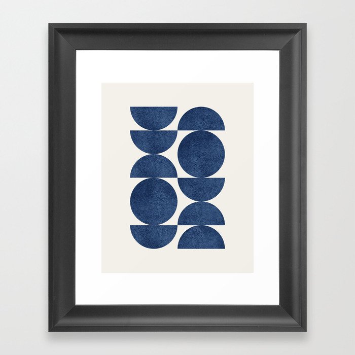 Blue navy retro scandinavian Mid century modern Gerahmter Kunstdruck | Graphic-design, Blau, Navy, Retro, Geometrisch, Abstrakt, Form, Composition, Nordic, Minimal