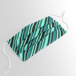 [ Thumbnail: Aquamarine, Teal, and Black Colored Pattern of Stripes Face Mask ]