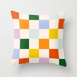 Retro Rainbow Checkerboard  Throw Pillow