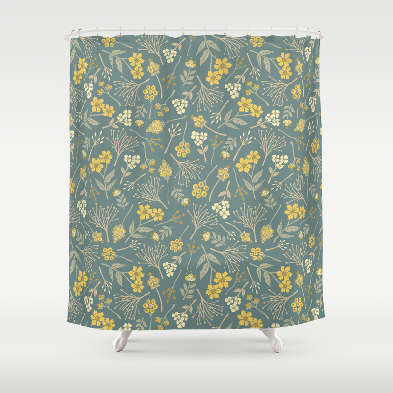 Green Fl Pattern Shower Curtain, Yellow Blue And Green Shower Curtain