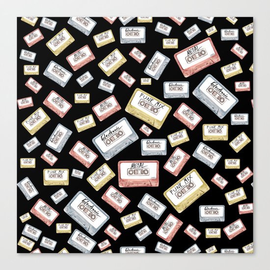 Primary Mixtapes on Black Canvas Print