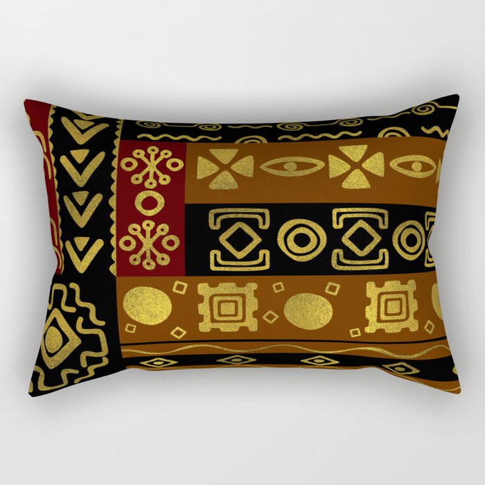 Ethnic African Golden Pattern on black and brown Rectangular Pillow