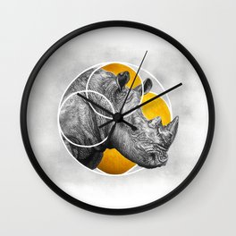 Jericho Wall Clock | Ink, Rhino, Savannah, Circles, Safari, Wrinkles, Animal, Drawing, Pencil, Africa 