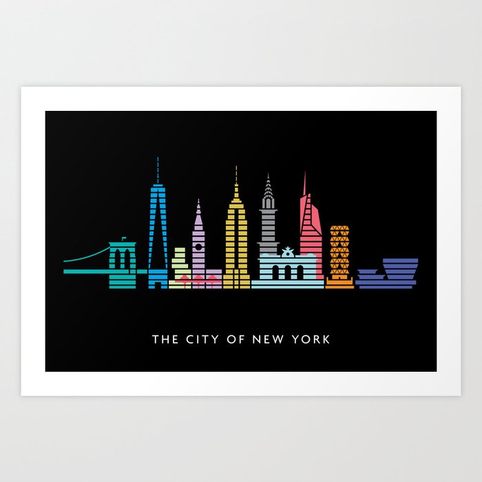 New York Skyline Black Art Print