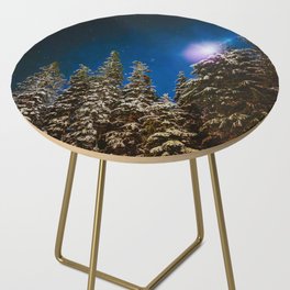 Moonlight on snowy trees Side Table