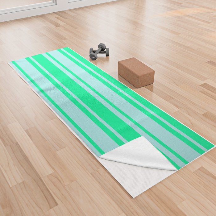 Green and Turquoise Colored Lines Pattern Yoga Towel