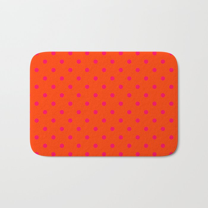 Orange Pop and Hot Neon Pink Polka Dots Bath Mat