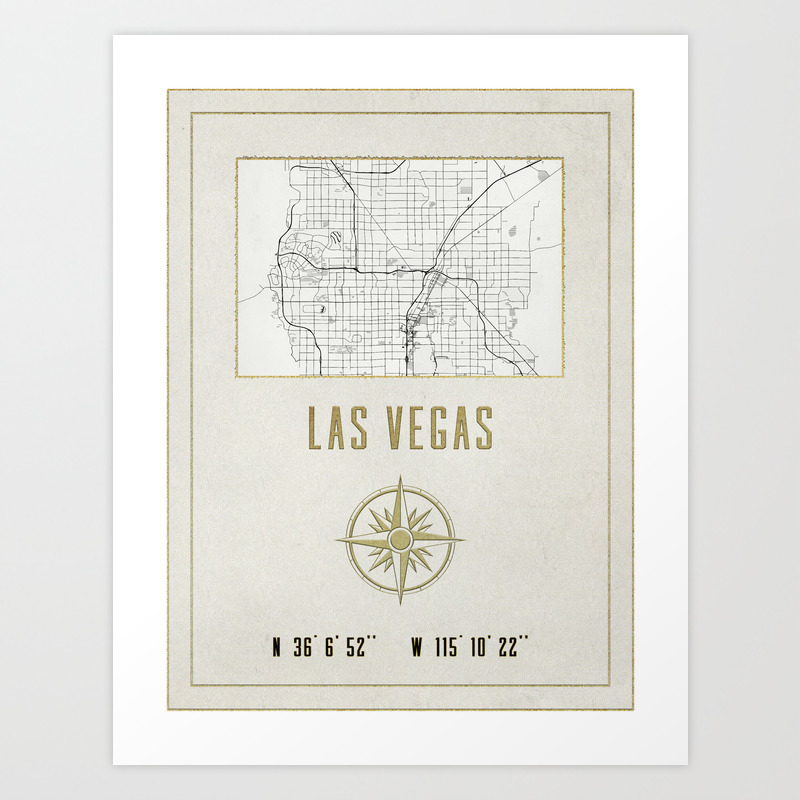 Las Vegas Nevada Vintage Map And Location Art Print By Mapmaker Society6