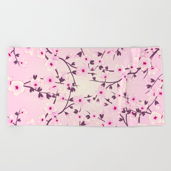 Cherry Blossoms Pink Beach Towel
