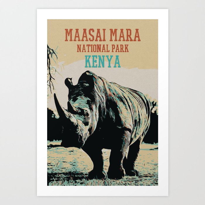 Rhinoceros illustration of Maasai Mara National Park, Kenya Art Print