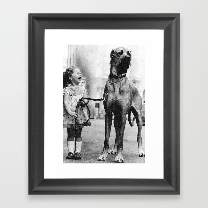 The Happiness of Little Girls and Great Danes black and white photograph Framed Art Print
