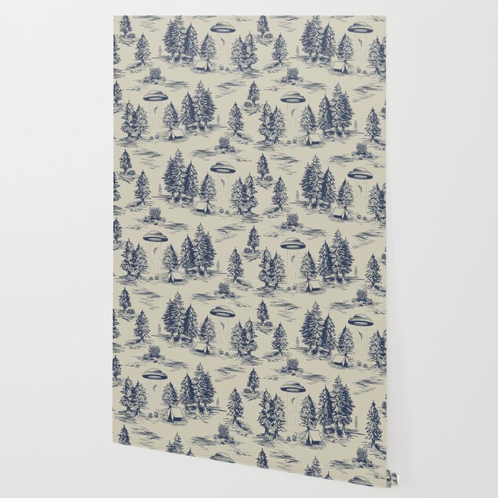 Alien Abduction Toile De Jouy Pattern in Blue